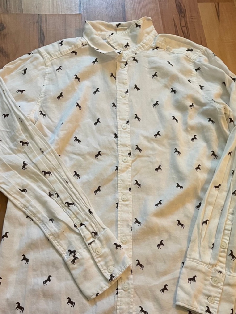 Women's Cream Button-Up Shirt with Horse Print